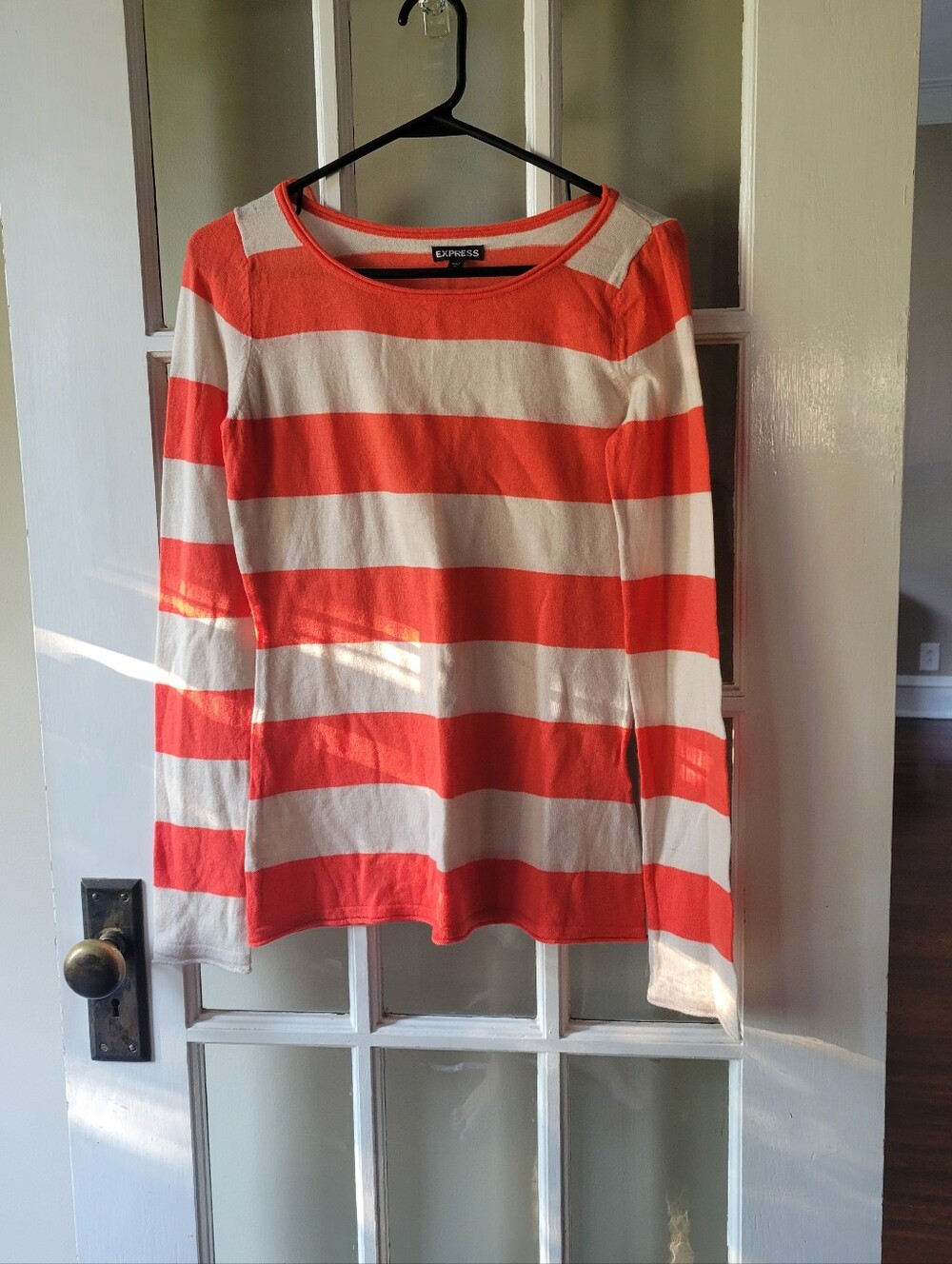 Express Womens Blouse SP orange/white stretch pullover Soft Casual Church Wear